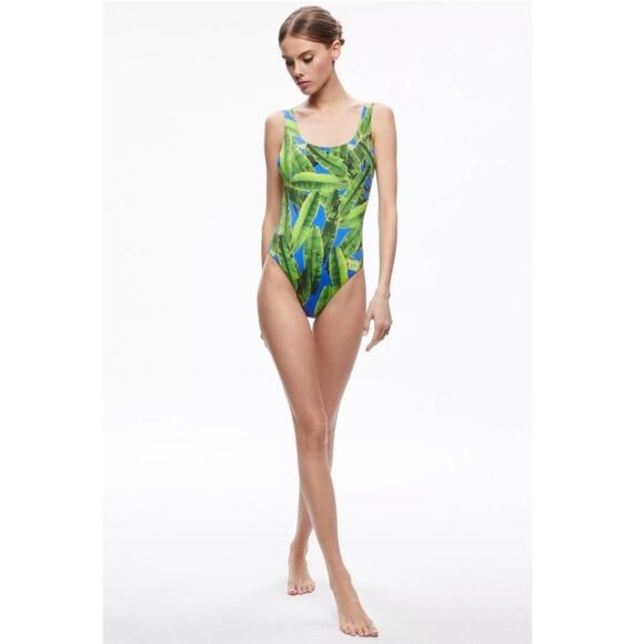 NWT Alice + Olivia Remy Scoop Neck Reversible Swim Bathing Suit Palm Print S - Picture 1 of 11